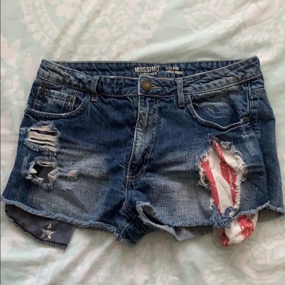High rise denim ripped shorts